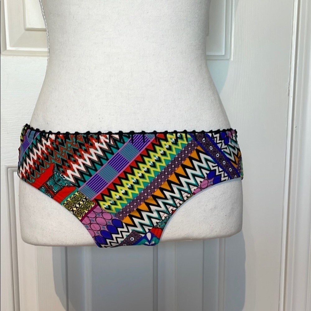 Bikini Lab Colorful Geometric Ruched Bikini Bottom. Medium